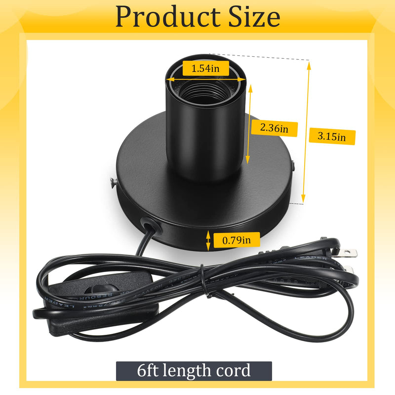 [Australia - AusPower] - 2 Pieces Polished Metal Desktop Lamp Base E26 E27 Screw Light Bulb Holder Base Sockets Base Night Light Bulb Base Lamp Replacement Base for Holding Bulb, 6 Feet Cord on off Switch Plug (Black) Black 