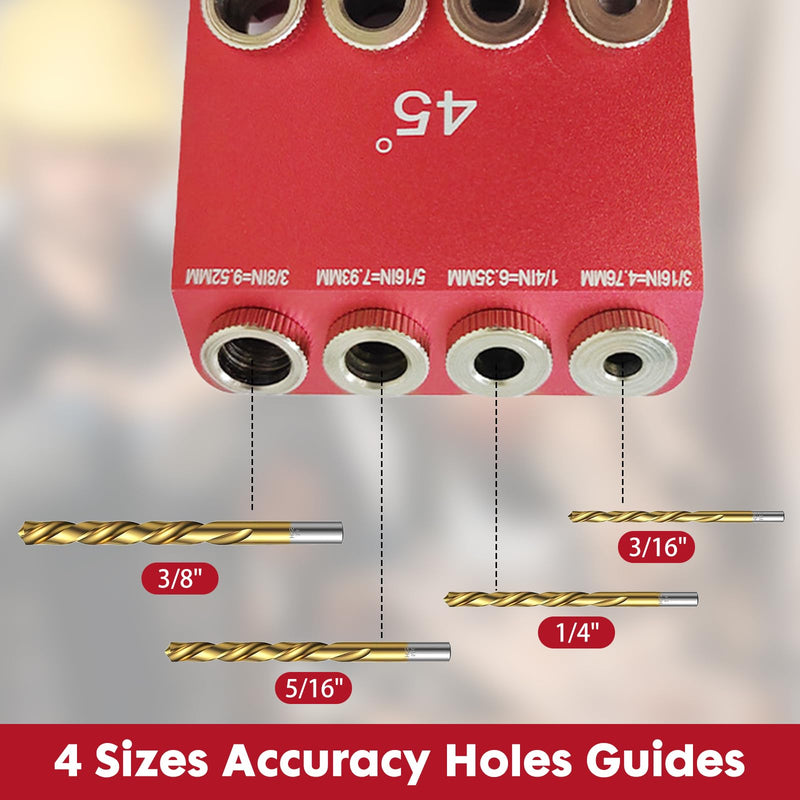 [Australia - AusPower] - Infreecs 30 45 90 Degree Angle Drilling Aid for Angled and Straight Hole, 30°/45°/90° Angle Drill Hole Guide Guide Vertical Dowel Aid with 4 Sizes, Angle Drilling Guide, Wood Dowel Drilling Template 