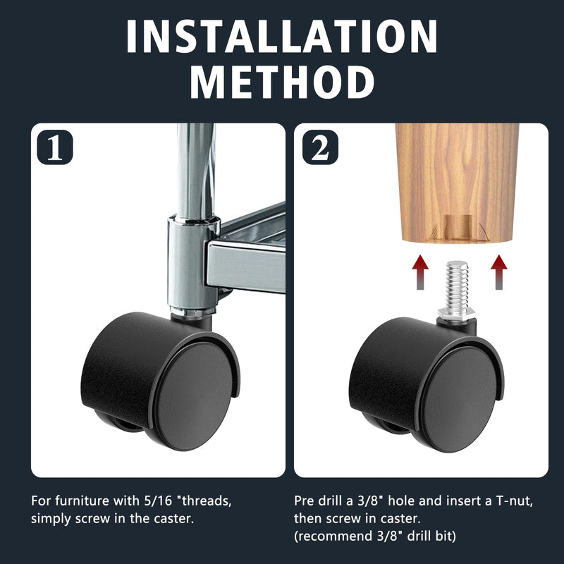 [Australia - AusPower] - 1.5 Inch Furniture Stem Casters Set of 4, Threaded Stem Diameter 5/16" Plastic Caster Wheels, Black Swivel Small Castors with T-Nuts, for Table, Cabinet, Storage Rack 1.5 inch 