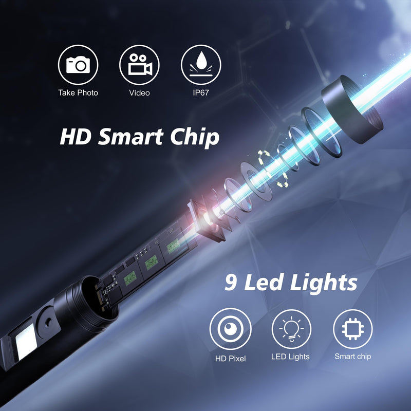 [Australia - AusPower] - Dual Lens Endoscope Camera with Light (1920 * 1440) Inspection Camera with 9 Adjustable LED Lights (16.5 ft) Semi Rigid Cable Borescope for iPhone, iPad, Samsung and Android Devices. 