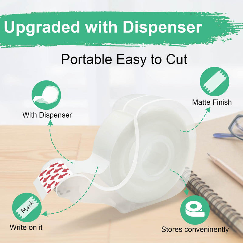 Tape Bulk, Clear Tape, Invisible, Matte Finish, Writable, 3/4 in x 650 in, Transparent Tape, 12 Rolls with Dispensers, Ideal for Gift Wrapping, School Supplies & Office Use 3/4″ (12 Pack)