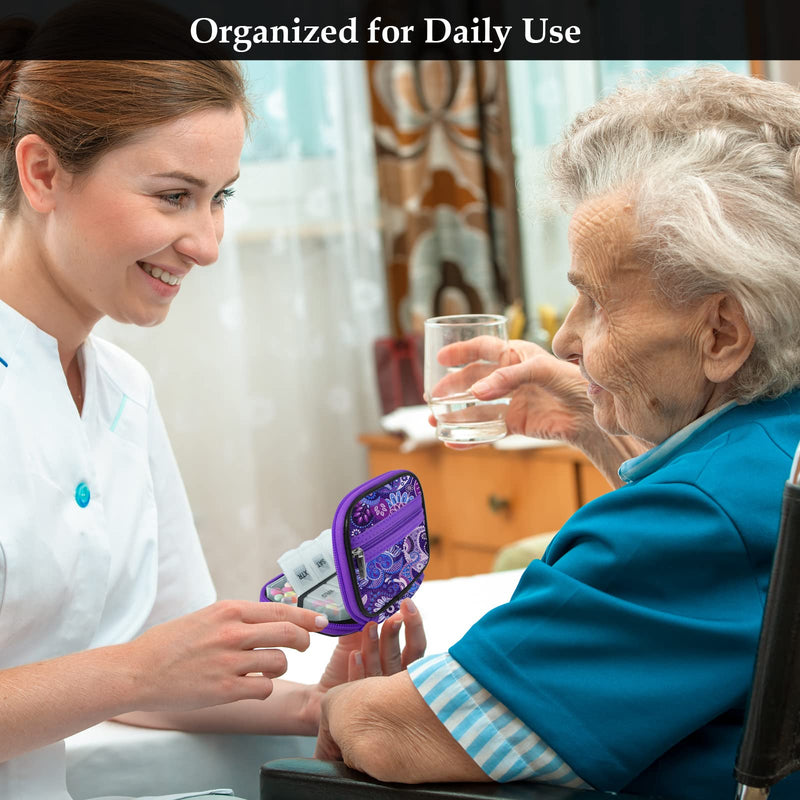[Australia - AusPower] - Serfeymi Weekly Travel Pill Organizer Pill Case for Purse with Removable 7 Day Pill Box, Fashionable Travel Medicine Organizer Pill Container for Medicine, Vitamin, Supplement - Green 01 + Purple 01 2 Cases + 2 Boxes C. Green 01 + Purple 01 