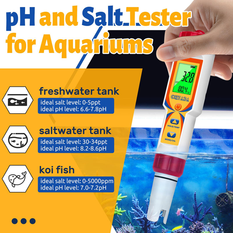 [Australia - AusPower] - Pool Water Tester 5 in 1 Digital Salt and pH Tester for Saltwater Pool Hot Tub Spas Multi-functional Salt pH TDS EC Meter for Swimming Pool Aquarium Hydroponics 5 in 1 Tester 
