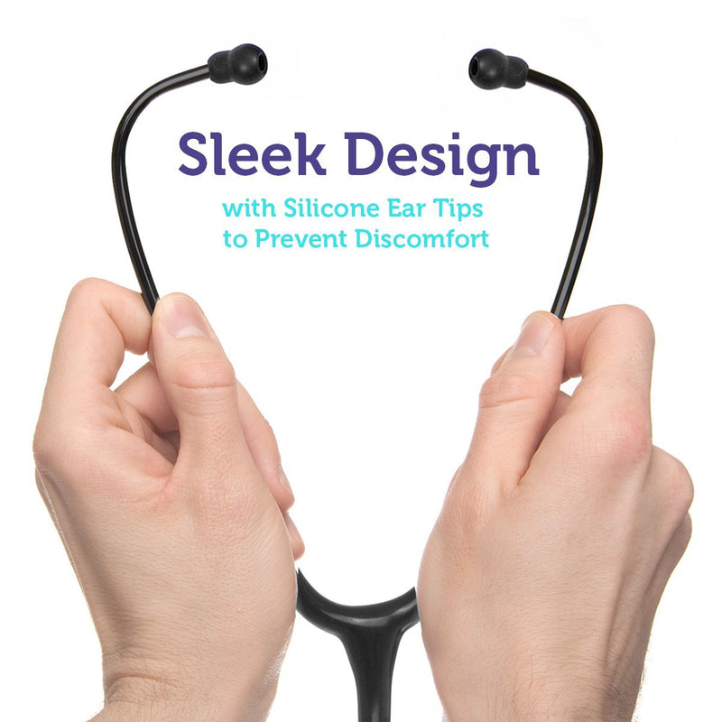 White Coat Dual Head Stethoscope, Lightweight and Acoustical with Protective Case – Jet Black Plus LED Pen Light Pupil Gauge