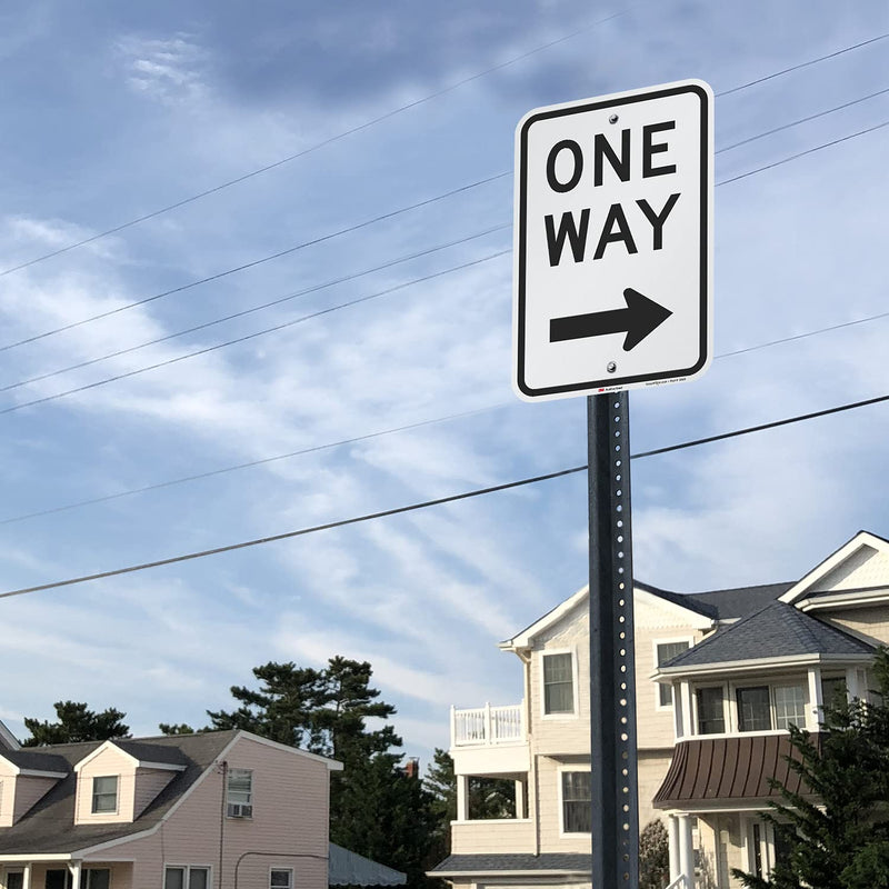 One Way Sign, One Way Sign with Right Arrow 18x12 3M Engineer Grade Reflective Rust Free .63 Aluminum, Easy to Mount Weather Resistant Made in USA by SmartSign 12" x 18" 3M EG Reflective Aluminum
