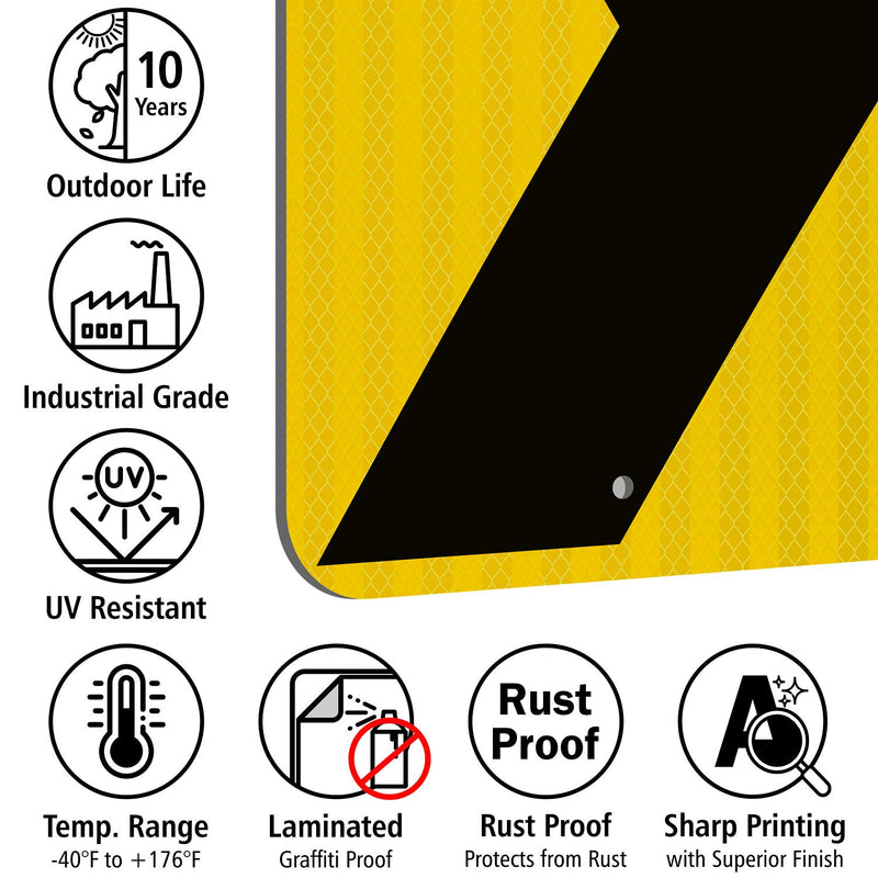 SmartSign 18 x 12 inch Chevron Right Arrow MUTCD-Compliant Metal Sign, 63 mil Aluminum, 3M Laminated High-Intensity Grade Reflective Material, Black and Yellow, Made in USA 12" x 18" Hi Intensity Grade Reflective Aluminum