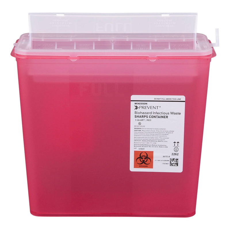 [Australia - AusPower] - McKesson Prevent Sharps Container for Home Use, 5 Quart - for Biohazard Infectious Waste, Needle and Syringe Disposal - Translucent, Touchless Lid - Red, 1 Count 