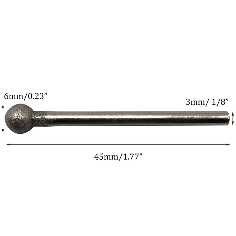 [Australia - AusPower] - 20Pcs Diamond Mounted Point, 6mm Ball Head, 3mm Shank, Diamond Grinding Bit Rotary Burrs, for Jade Stone Jewelry Ceramic Carving Polishing 