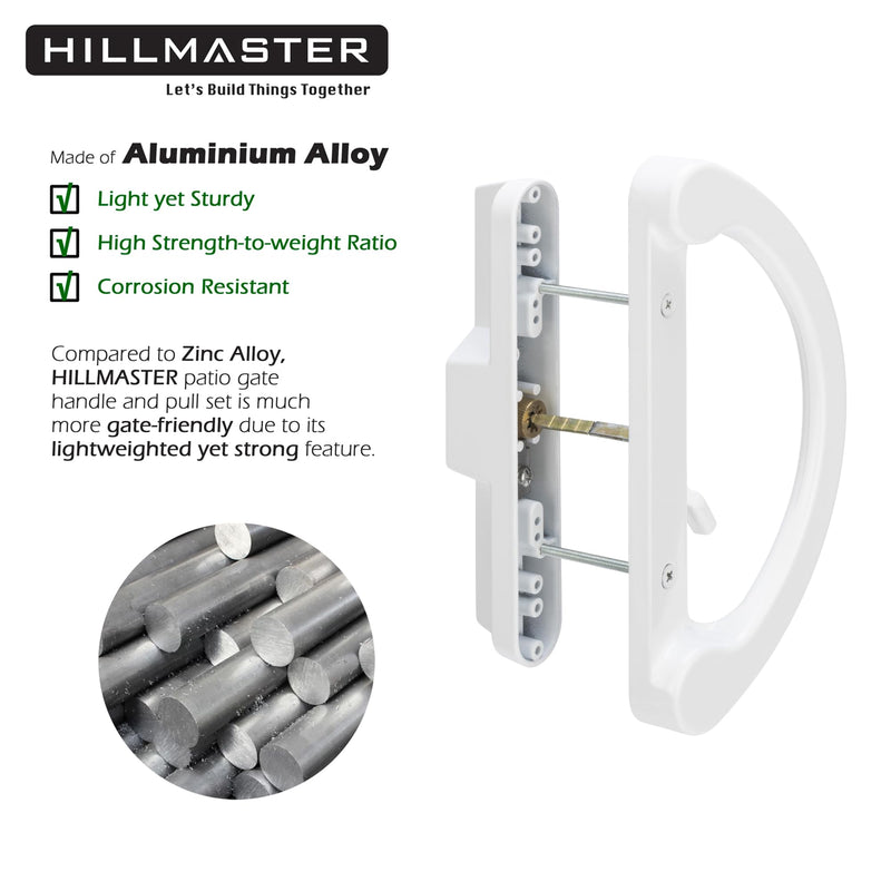 HILLMASTER Sliding Glass Door Handle with Mortise Lock and Key Cylinder,Patio Door Lock with Key Replacement Patio Door Handle Set Sliding Door Lock Fits 3-15/16" Screw Hole Spacing,Reversible Design White