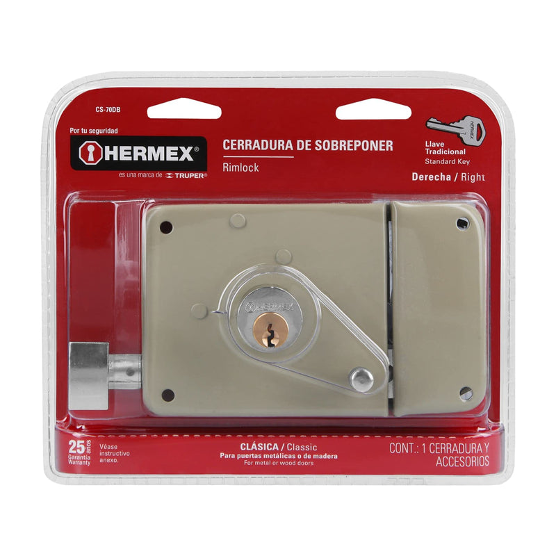 Truper 43583 / CS-70DB - Right Rim, Deadbolt Rim Door Lock Set, Standard Key