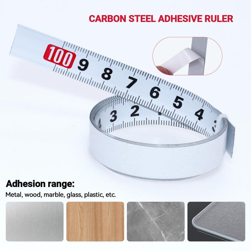 [Australia - AusPower] - AIMEKE Pack of 6 Self-Adhesive Tape Measure 1 m / 2 m Scale Tape Measure Metric Steel Ruler Stick on for Measuring Workbenches (Forward, Backward, Centred) 