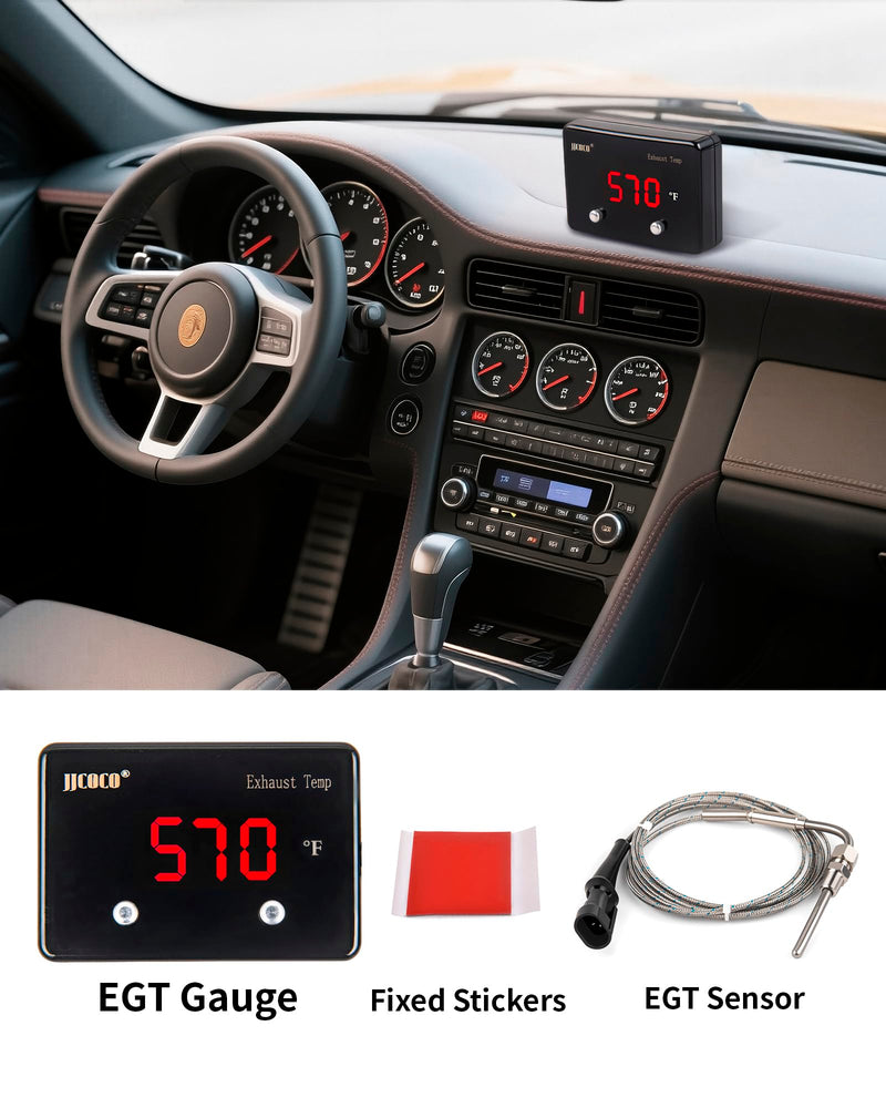 [Australia - AusPower] - Exhaust Gas Temperature EGT Gauge 1832 ℉ Pyrometer Kit - LED Digital Display with EGT Sensor for Diesel Car Motorcycle ATV Red Fahrenheit 