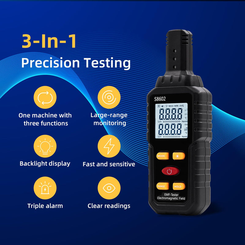 [Australia - AusPower] - Mcbazel 3 in 1 Digital EMF Meters Radiation Detector Electromagnetic Fields Digital Electromagnetic Radiation Meter 