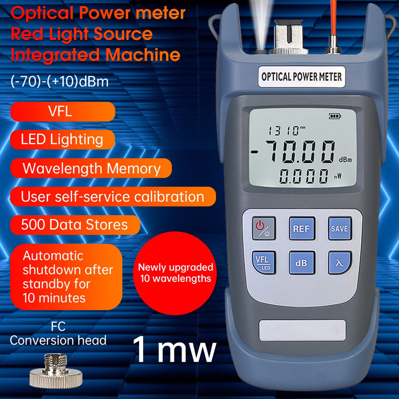 [Australia - AusPower] - Fiber Optical Power Meter with 1mW Light Source SC FC Connector, -70~10dBm, 10 Optic Wave Length, Optic Test Equipment for CCTV Communication Engineering 