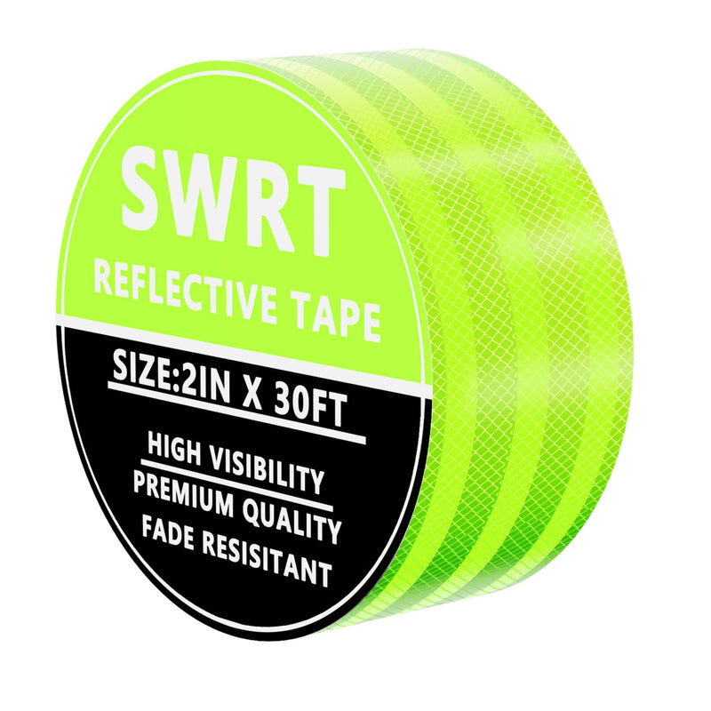 SWRT 2 Inch X 30 FT Reflective Tape Outdoor Waterproof DOT-C2 Fade Resistant Fluorescent Green Reflective Strong Adhesive Safety Warning Reflector Conspicuity Tape for Trailer Trucks Bikes 2IN x 30FT