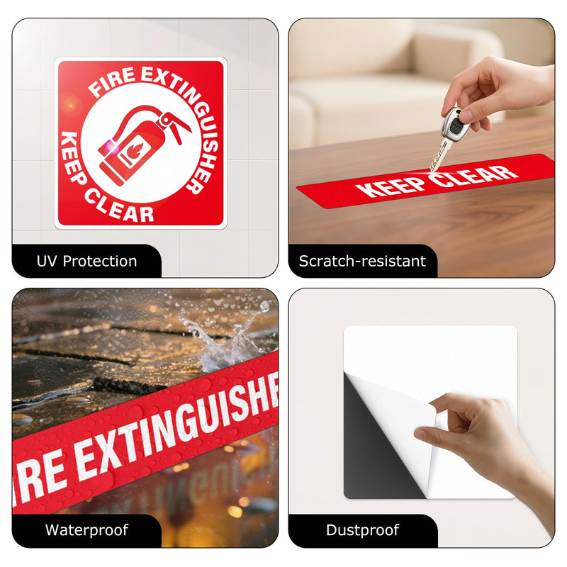 2 Pack Fire Extinguisher Signs Self Adhesive Keep Clear Do Not Block Floor Sign with Strips Waterproof Vinyl Fire Extinguisher Floor Marking Kits for Business Warehouse Office Red