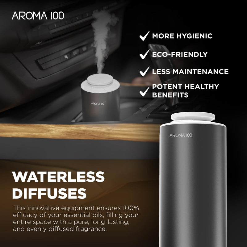 [Australia - AusPower] - Waterless Diffuser for Essential Oil, 500sq.ft Coverage Battery Operated Nebulizer Rechargeable Mini Scent Diffusers for Home Cars Room Office 3 Timers & 3 Mist Levels Grey 