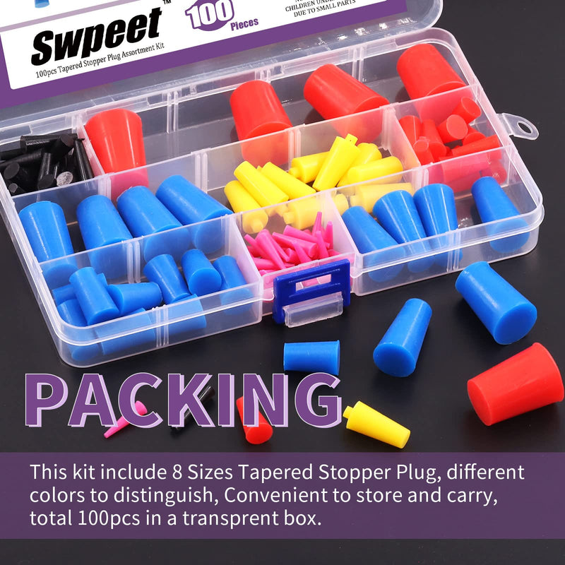 [Australia - AusPower] - Swpeet 104Pcs 36 Yards 4 Sizes 1/4",1/2", 7/10", 1" Green Powder Coating Masking PET Tape with High Temp Silicone Rubber Protective Tapered Plug Assortment Kit for Painting, Powder Coating 104 