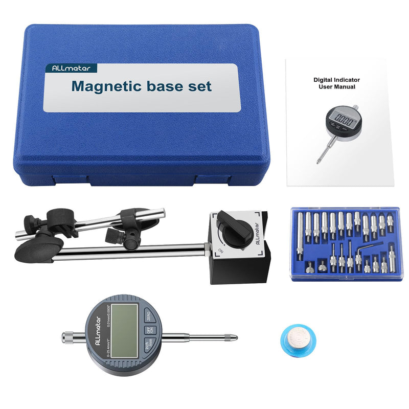 [Australia - AusPower] - ALLmeter Digital Dial Indicator with Magnetic Holder Digital Caliper Calliper Digital Dial Gauge Ignition Time 0-25.4 mm/1 Inch Measuring Probe Metric Conversion with LCD Display Dial Gauge Digital silver 70kg Digitale Messuhr 