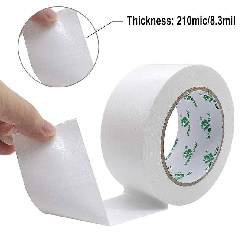 BOMEI PACK Duct Tape Heavy Duty, White 2 Pack 9 Mil Thickness,1.5 Inches x 30 Yards,Strong Industrial Strength,Flexible,No Residue,Waterproof and Tear by Hand,Multi-Use for Indoor & Outdoor Repairs