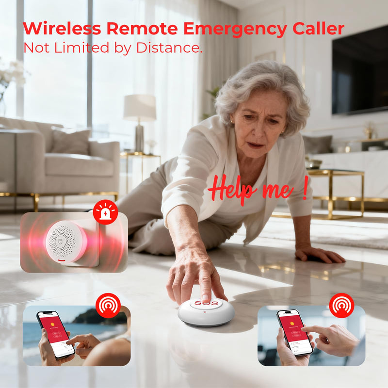 Caregiver Call Button Wireless Call Button for Elderly at Home,WiFi Panic Button,Life Alert Systems for Seniors No Monthly Fee (whiter3) whiter3