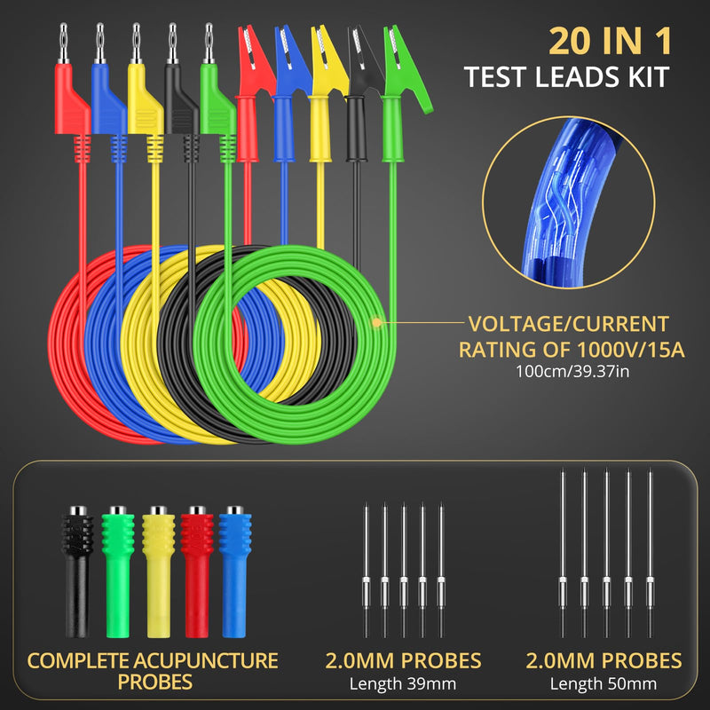 [Australia - AusPower] - AMTOVL Multimeter Banana Plug to Crocodile Clip, 20 Pieces Stackable 4 mm Banana Plug to Crocodile Clips, 3.28 ft/1 m Flexible Cable Wire for Multimeter Electrical Testing, 1000 V/15 A Banana plug crocodile clips 