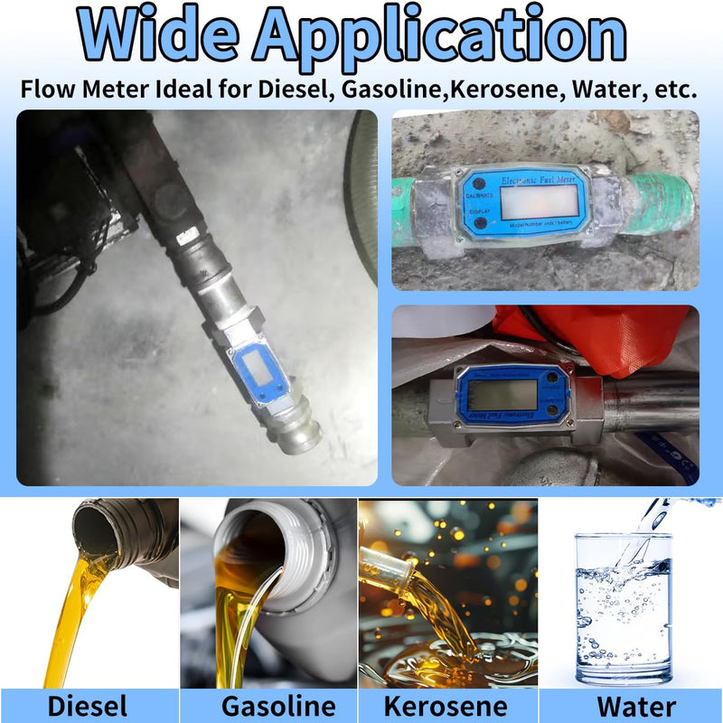 [Australia - AusPower] - 1.5 Inch Digital Turbine Fuel Flow Meter NPT Thread Flowmeter Electronic Water Flow Meter for Water Diesel Gas Oil Gasoline and Other Liquids Supports Gallon QTS PTS L m³ (Blue 1.5, 1.5IN) Blue 1.5 