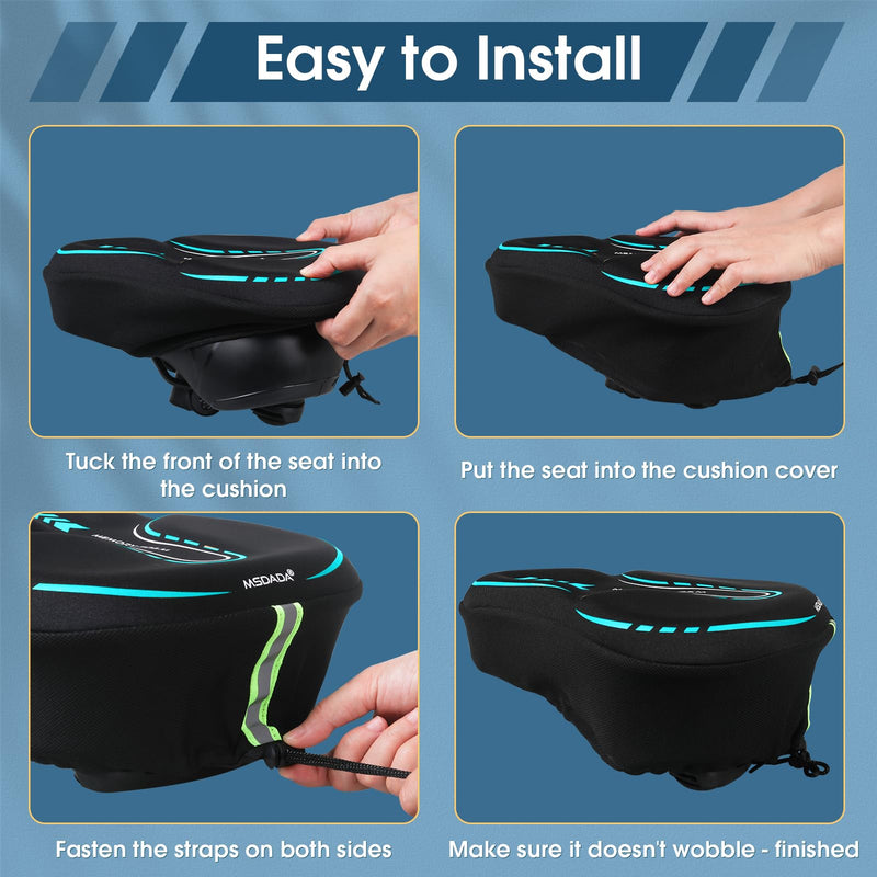 MSDADA New Large Gel Bike Seat Cover, Extra Soft Bike Seat Cushion for Men Women Comfort Wide, Fits Indoor/Outdoor/Exercise Bikes (11.22 inch x 10.03 inch) Cyan