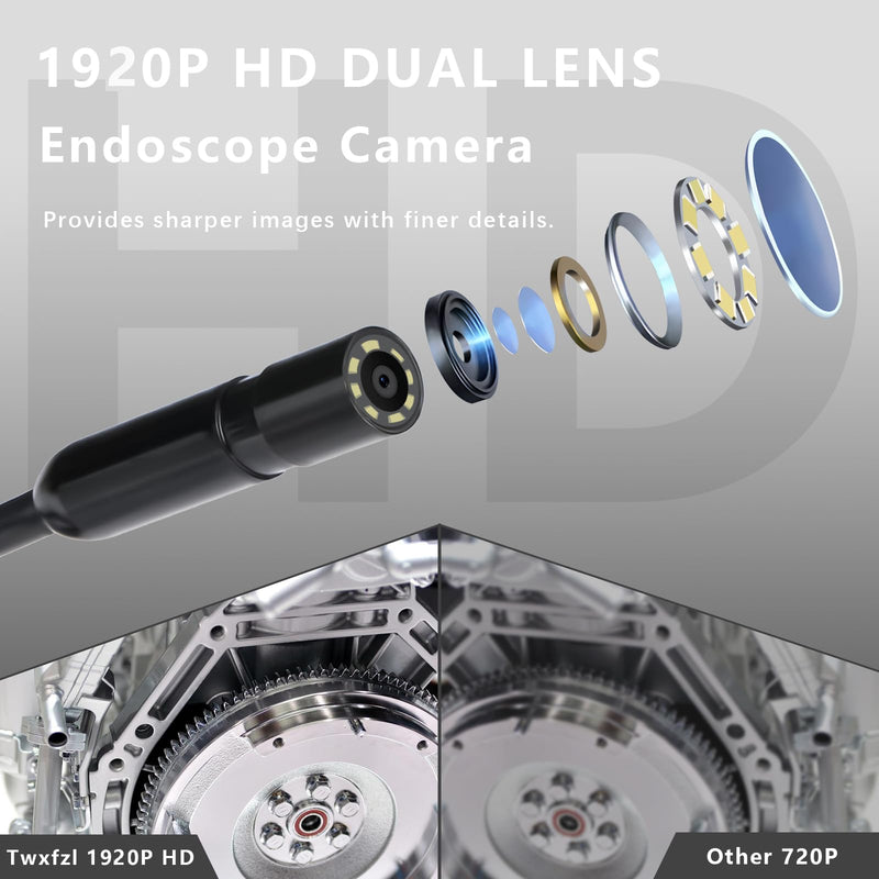 [Australia - AusPower] - Endoscope Camera with Light, 1920P HD Borescope with 8 Adjustable LED Lights, 16.4ft Semi-Rigid Snake Cable IP67 Waterproof Inspection Camera for iOS and Android 