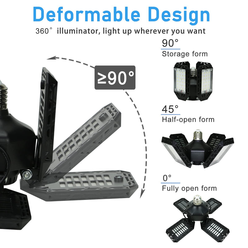 [Australia - AusPower] - LED Garage Light,150W Deformable LED Garage Ceiling Lights,15000LM Garage Lights with 4 Adjustable Panels, E26/E27 LED Shop Lights for Garage, Basement, Barn, Workshop,High Bay Light 4+1P 1Pack/F 