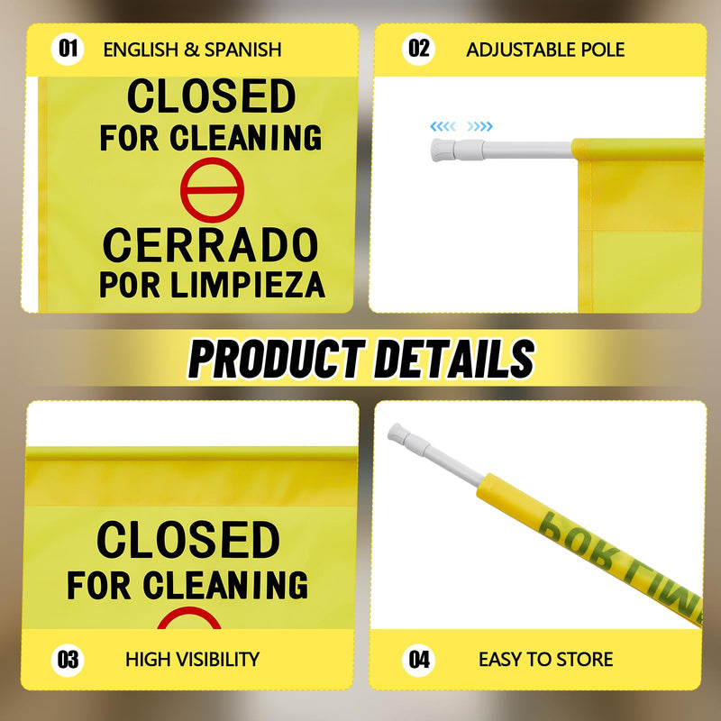CroBlissful Restroom Closed for Cleaning Sign English & Spanish 30'' to 53'' Yellow Hanging Doorway Safety Sign Commercial Products for Janitors Bathroom Restaurant Maintenance Hotel Office Hospital 1