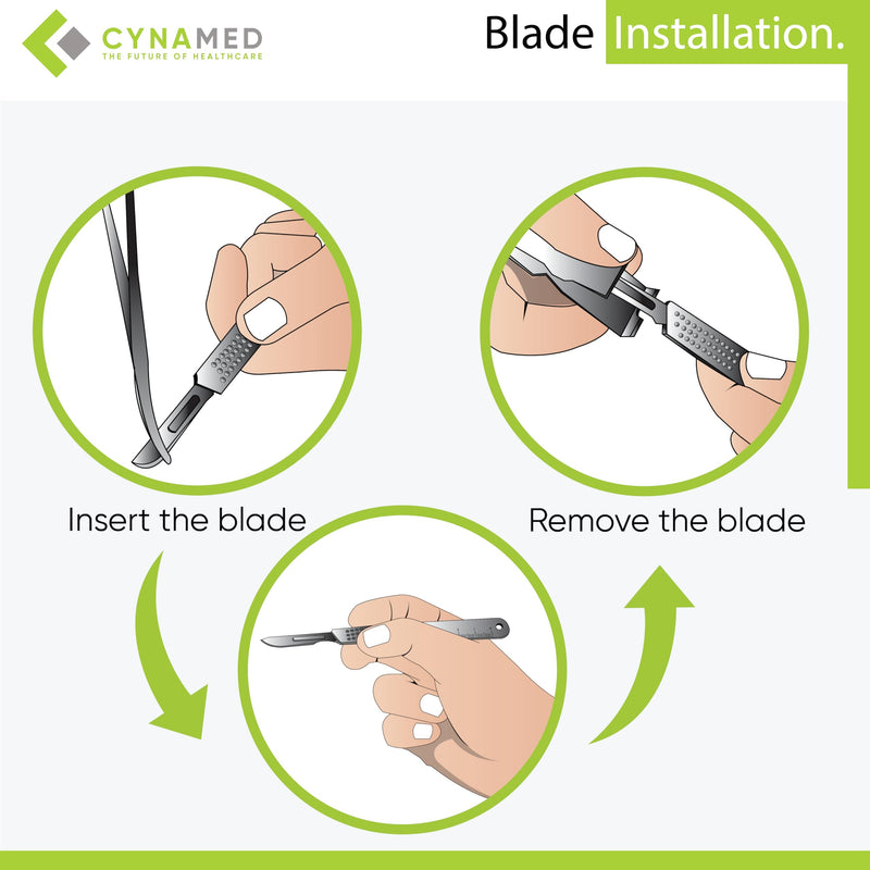 [Australia - AusPower] - Cynamed 3-Piece Professional Dermaplaning Tool Kit - Stainless Steel Scalpel Handle 3, Blade Remover, 100 Surgical Dermaplane Blades - Skin Exfoliation & Vellus Hair Removal - Dermatologist Supplies 