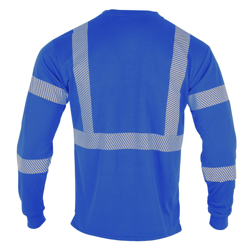 FONIRRA Safety Reflective High Visibility Shirts for Men ANSI Class 3 Hi Vis Long Sleeve Construction Work T-Shirts with Durable Reflective Tape, Blue X-Large