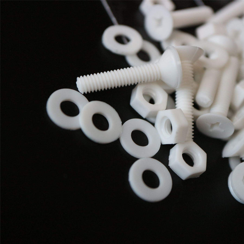 [Australia - AusPower] - 20 x White Countersunk Screws Polypropylene (PP) Plastic Nuts and Bolts, Washers, M4 x 20mm, Anti-Corrosion, Chemical Resistant, (5/32 x 25/32 in) 