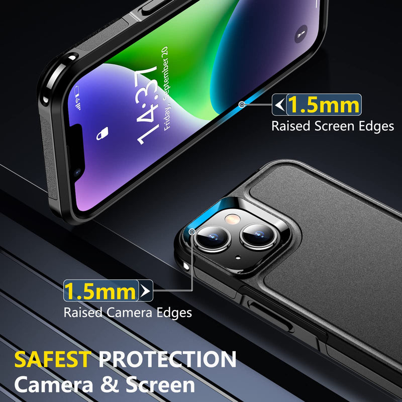 [Australia - AusPower] - SPIDERCASE for iPhone 14 Case/iPhone 15 Case, [15 FT Military Grade Protection] 2 Pack [Tempered Glass Screen Protectors+Camera Lens Protectors] Heavy Duty Shockproof Case, Black 