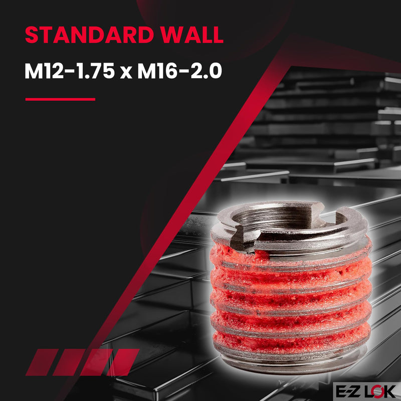 E-Z LOK - 453-12 E-Z Lok Externally Threaded Insert, 303 Stainless Steel, M12-1.75 Internal Threads, M16x2.0 External Threads, 16.99mm Length, Made in US (Pack of 5) Pack of 5 M12-1.75 IT, M16x2.0 ET, 16.99mm L (Pack of 1)