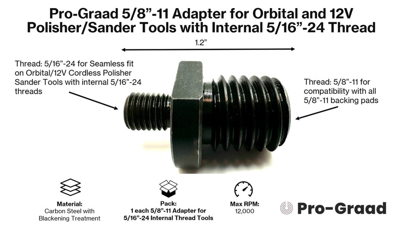 [Australia - AusPower] - 5/16”-24 to 5/8”-11 Adapter for Orbital DA & 12V Polisher Sander Buffer Tools with Internal 5/16”-24 Thread, 5/16”-24 Male x 5/8”-11 Male, Convert Tool to use 5/8”-11 Threaded Backing Pads 5/8"-11 Adapter 