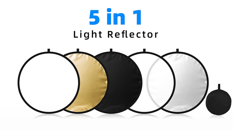 24/32/43/52in Photography Reflector, 5 in 1 Light Diffuser with Panel&Bag, Light Reflectors for Photography, Ideal for Content Creator Essentials&Photographer in Silver,Gold,White and Black 43inch/110cm