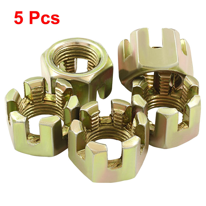 [Australia - AusPower] - 5Pcs M16 x 1.5mm Pitch Hex Slotted Castle Nut,Grade 4.8 Carbon Steel Hexagon Castle Nuts for Wheel Bearings,Mechanical Equipment,Chromatic M16 x 1.5mm,5Pcs Chromatic 