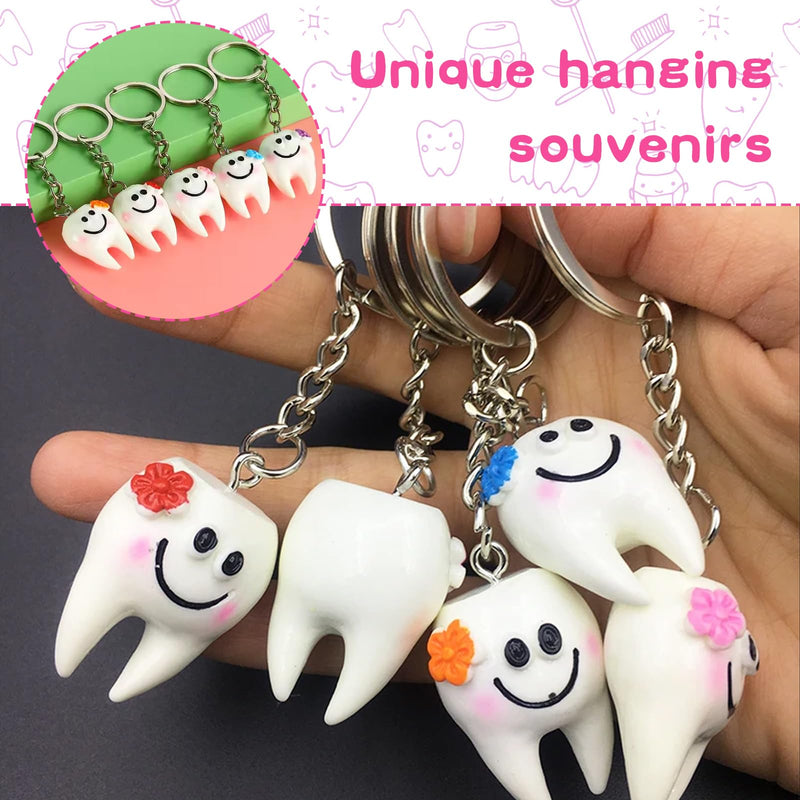 [Australia - AusPower] - 18 Pack Tooth-Shaped Resin Keychains, Dental Key Rings Handbag Pendants Gifts for Dentist, Dental Patients, Birthday Graduation Gifts for New Dentists, Basket Stuffers Party Favors 