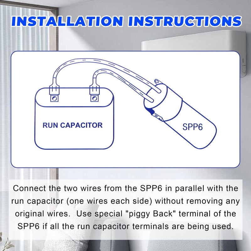 [Australia - AusPower] - SPP6 Hard Start Capacitor Kit - 500% Torque Increase,115V Thru 288VAC Hard Start kit for air Conditioner Units from 4,000 to 120,000 | By Vypart 