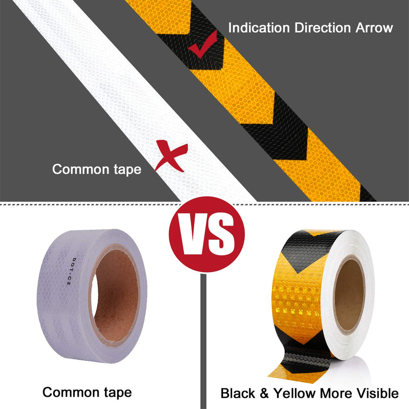 SEVEN SPARTA Arrow Reflective Safety Tape 2 Inch x100 Feet Caution Reflector Waterproof Outdoor Conspicuity Tape for Vehicles, Trailers, Boats, Signs (Black and Yellow) Black and Yellow