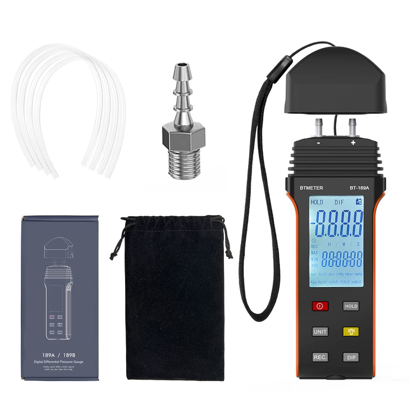 [Australia - AusPower] - BTMETER Manometer HVAC Gas Pressure Tester 189A, Dual-Port Air Pressure Meter Gauge with Hose Kit Measure Static Pressure Differential Gas Pressure for Furnace Water Column Orange 