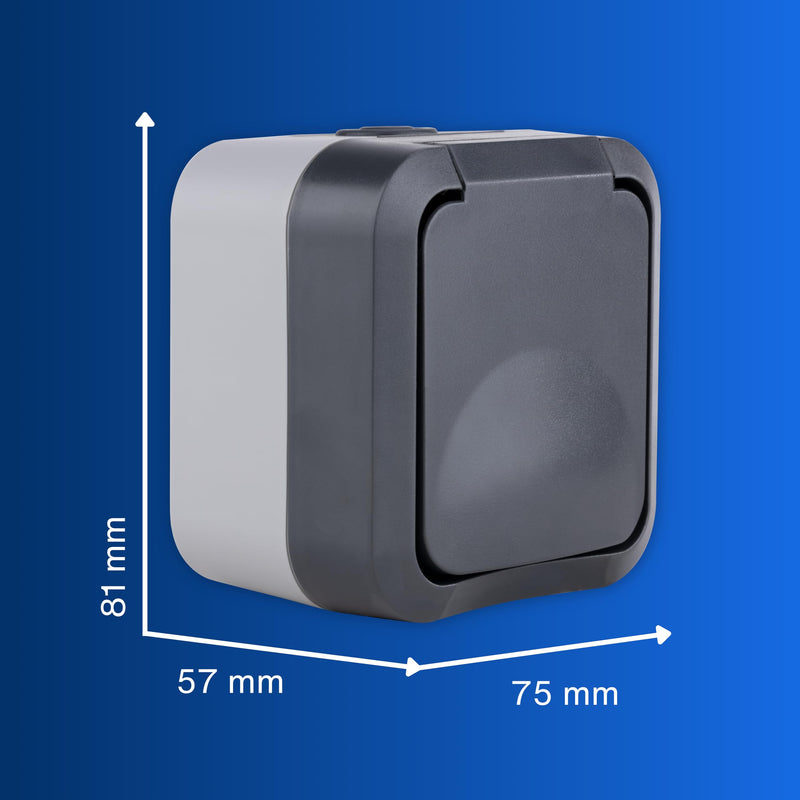 REV 0004030400 AquaStorm Socket for Wet Rooms, IP55 2-Pin, Surface-Mounted, Anthracite | Robust housing, two-pole, 230 V, 16 A, ideal for workshop, terrace and cellar 1 x socket