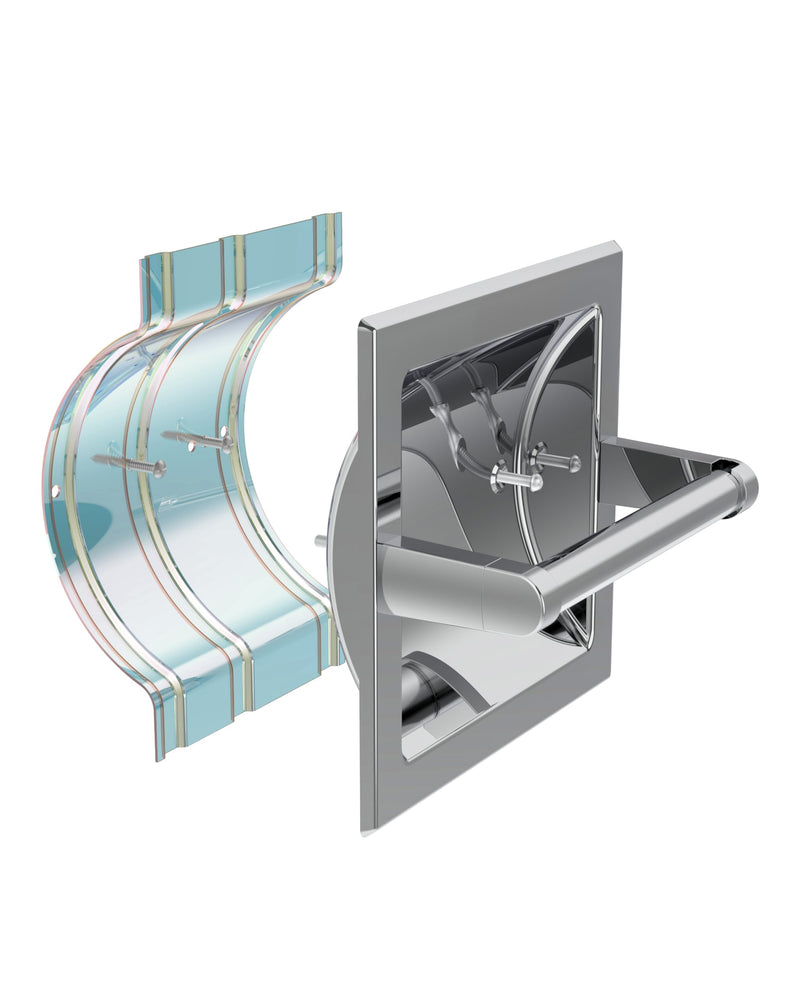 Polished Chrome Recessed Toilet Paper Holder, Bathroom Wall Mount Recessed Pivoting Toilet Tissue Roll Paper Holder Include Rear Mounting Bracket 1