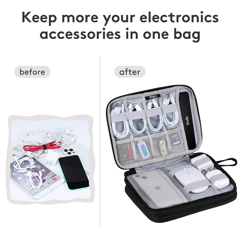 [Australia - AusPower] - DDgro Travel Electronics Organizer Pouch Bag for Tech Gadgets & Airplane Accessories, for Cables/Cords & Chargers/iPad Mini/Kindle (Large, Black) Black-Large Large 