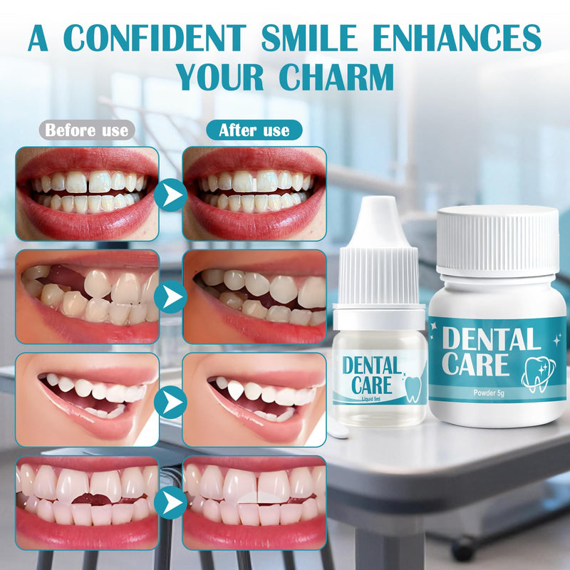 Dental cement self-hardening durable, tooth adhesive for crowns, 5 g + 5 ml | Dental denture glue, solution for crowns, bridges, dental caries and lost fillings, dental filling repair kit