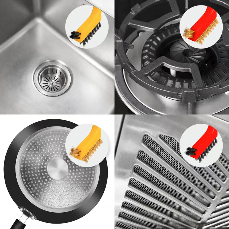 [Australia - AusPower] - 6Pcs Small Wire Brushes for Cleaning Rust, Brass/Nylon/Stainless Steel Brushes with Curved Handle for Cleaning Metal, Paint Removal, Weld Slag & Dirt Cleaning 