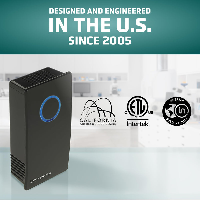 [Australia - AusPower] - Germ Guardian GG1100B 7” Pluggable Small Air Purifier, Small Room Wall Air Sanitizer, Freshens Air, UV-C Light Kills Germs, Reduces Odors From Pets, Cooking, Mold, GermGuardian, 1-Yr Wty (Black) Black Onyx 2.36x3.5x6.89 Inch (Pack of 1) 