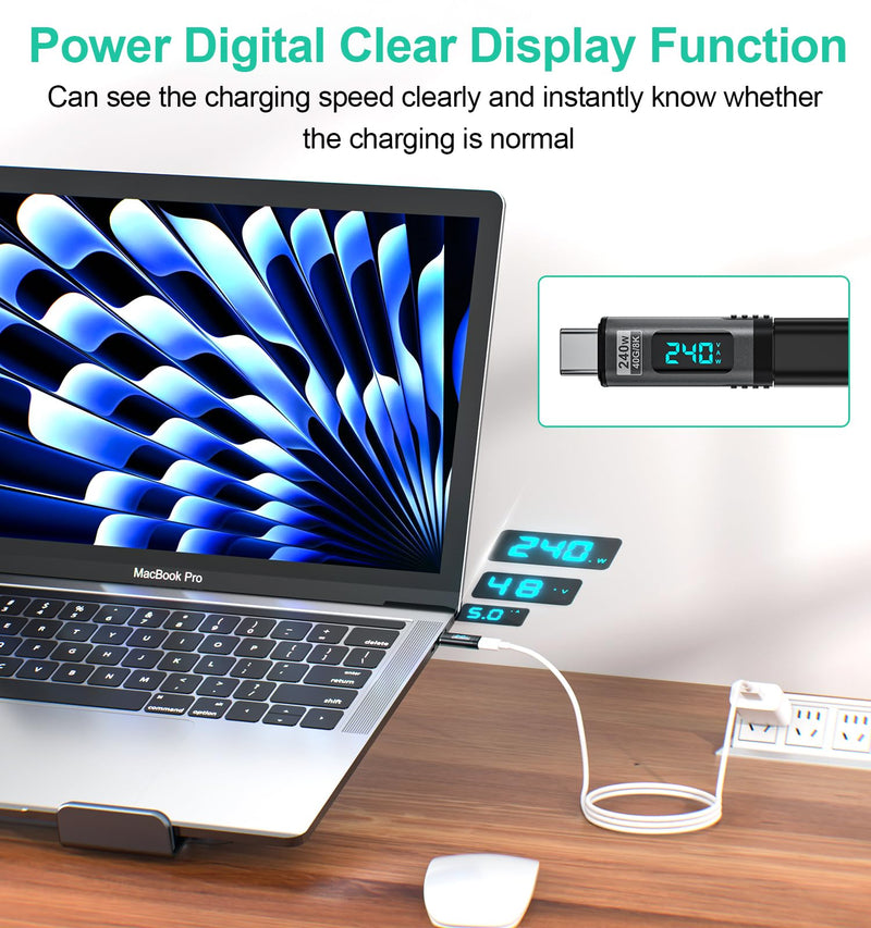 [Australia - AusPower] - 240W Digital Display USB C Magnetic Adapter 2Pack, 24Pin Straight USB C Power Meter Tester, Support Voltage, Current and Power Smart LED Display PD 240W, 40Gbps 8K 60Hz Video for 16/15, iPad, MacBook 